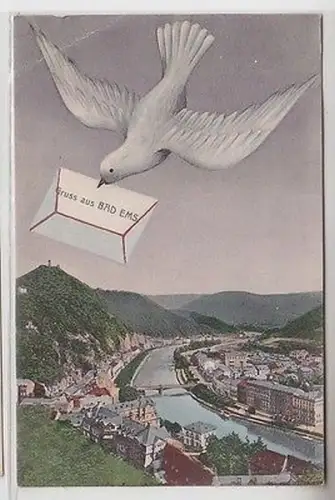 64299 Tauben Ak Gruß aus Bad Ems Totalansicht 1908