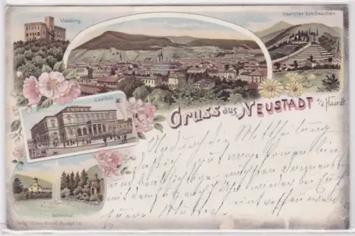 70385 Ak Lithographie Gruß aus Neustadt an der Haardt Saalbau usw. 1898