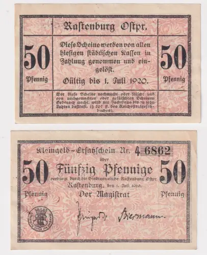 50 Pfennig Banknote Notgeld Ersatzschein Stadt Rastenburg 1.7.1919 (168254)