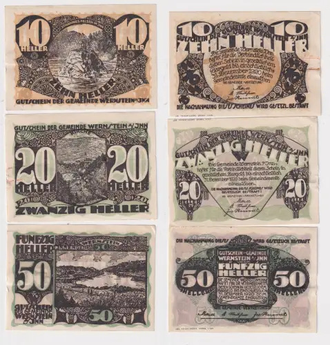 10,20 und 50 Heller Banknoten Notgeld Gemeinde Wernstein Inn 1920 (169036)