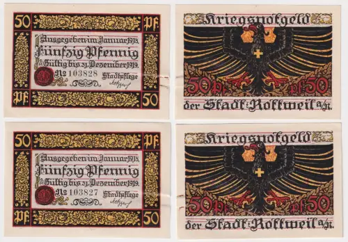 2 x 50 Pfennig Banknoten der Stadt Rottweil 1918 (168896)