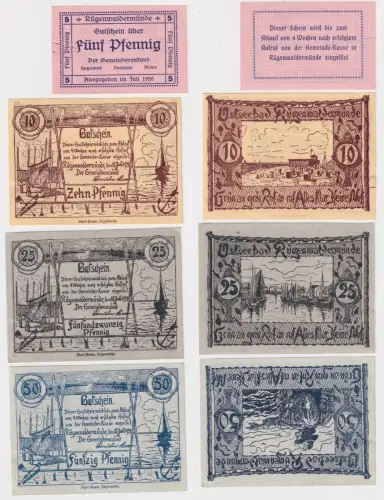 4x Banknoten Notgeld Gemeinde Rügenwaldermünde 1920/1921 (168999)