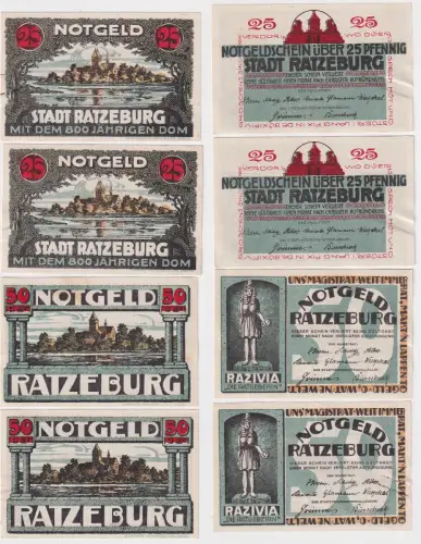 2 x 25 & 50 Pfennig Banknoten Notgeld Stadt Ratzeburg (168988)
