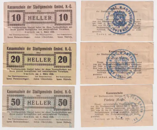 3 Banknoten 10 bis 50 Heller Notgeld Stadtgemeinde Gmünd N.-Ö. (168972)