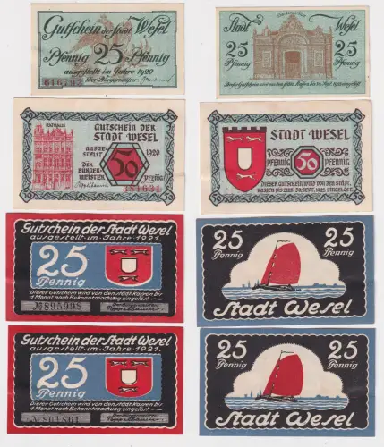 4 x Banknoten Notgeld Stadt Wesel 1920/1921 (168876)