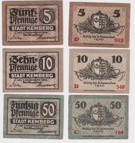5, 10 & 50 Pfennig Banknoten Notgeld Stadt Kemberg 1918 (168899)