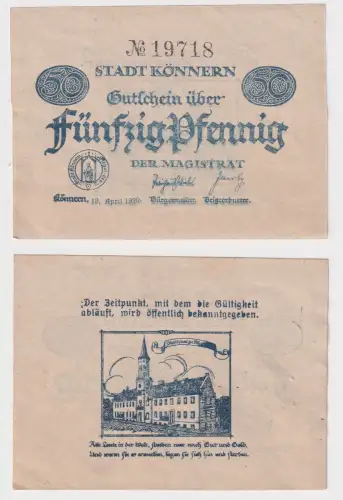 50 Pfennig Banknote Notgeld Stadt Könnern 19.April 1920 (168925)
