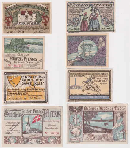 4 Banknoten Notgeld Gemeinde Satrup in Dänemark 1920 (168971)