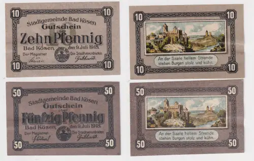 10 & 50 Pfennig Banknoten Notgeld Stadtgemeinde Bad Kösen 1918 (168949)