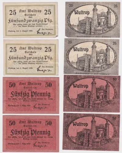 2 x 25 & 50 Pfennig Banknoten Notgeld Stadt Waltrop 1920 (168834)