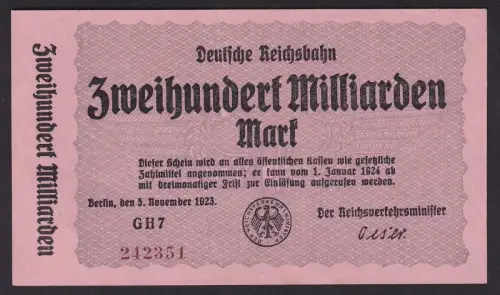 200 Milliarden Mark Banknote Reichsbahndirektion Berlin 5.11.1923 (102350)