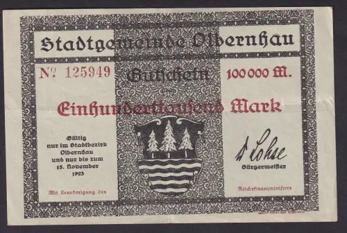 Banknote 100000 Mark Inflation Olbernhau 15.11.1923 (106092)
