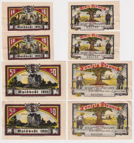 2 x 10 & 50 Pfennig Banknoten Notgeld Stadt Waldbröl 1921 (164767)