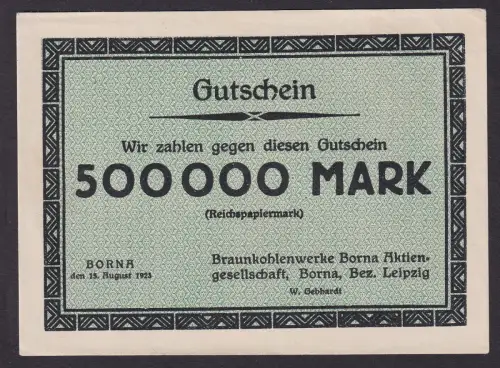 500000 Mark Banknote Braunkohlenwerke Borna 15.8.1923 (108686)