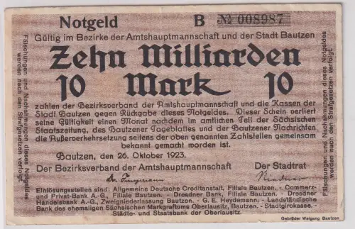 Banknote Inflation 10 Milliarden Mark Amtshauptmannschaft Bautzen 1923 (137978)