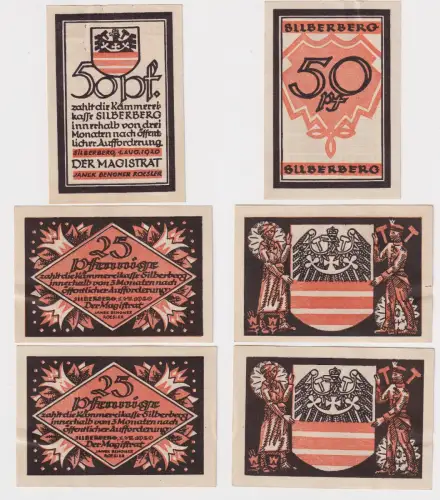 2 x 25 & 50 Pfennig Banknoten Notgeld Stadt Silberberg 1920 (168947)