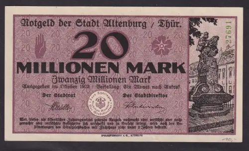 Banknote 20 Millionen Mark Notgeld der Stadt Altenburg Oktober 1923 (102792)