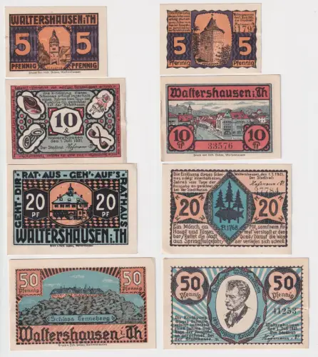 5.10.20,50 Pfennig Banknoten Notgeld Stadt Waltershausen 1921 (167090)