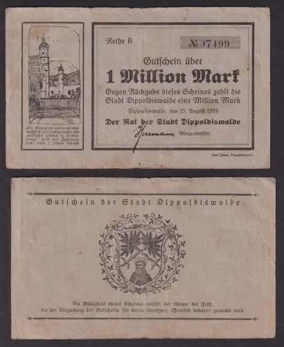 1 Million Mark Banknote Inflation Stadt Dippoldiswalde 25.08.1923 (113719)