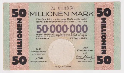 50 Millionen Mark Banknote Gemeinde Pössneck 27.09.1923 (123411)