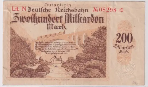 200 Milliarden Mark Banknote Reichsbahndirektion Karlsruhe 15.10.1923 (131644)