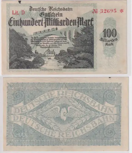 100 Milliarden Mark Banknote Reichsbahndirektion Karlsruhe 15.10.1923 (130260)
