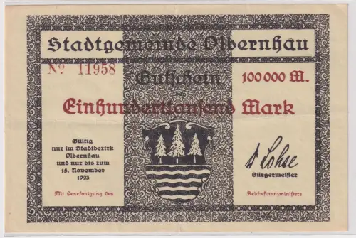 Banknote 100000 Mark Inflation Olbernhau 15.11.1923 (127845)