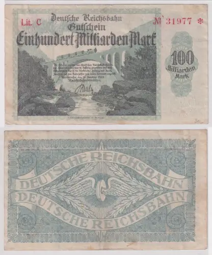 100 Milliarden Mark Banknote Reichsbahndirektion Karlsruhe 15.10.1923 (135363)