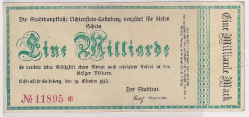 1 Milliarde Mark Banknote Inflation Lichtenstein Callnberg 19.10.1923 (146717)