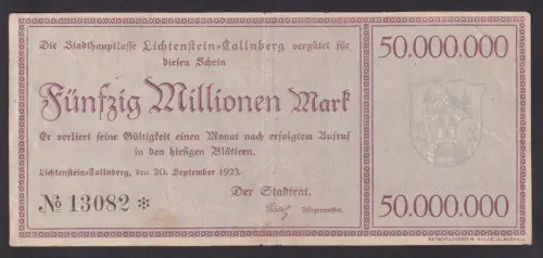 50 Millionen Mark Banknote Inflation Lichtenstein Callnberg 20.9.1923 (110537)