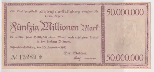 50 Millionen Mark Banknote Inflation Lichtenstein Callnberg 20.9.1923 (143077)