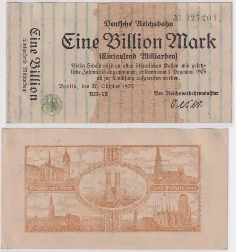 1 Billion Mark Banknote Reichsbahndirektion Berlin 27.10.1923 (129387)