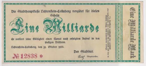 1 Milliarde Mark Banknote Inflation Lichtenstein Callnberg 19.10.1923 (146498)