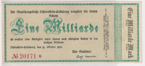 1 Milliarde Mark Banknote Inflation Lichtenstein Callnberg 19.10.1923 (145264)
