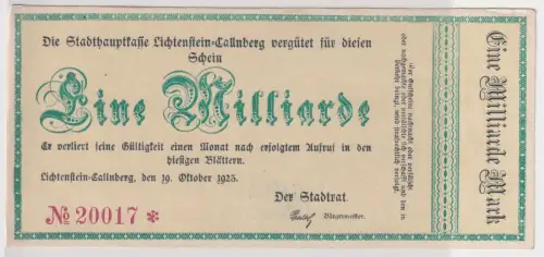 1 Milliarde Mark Banknote Inflation Lichtenstein Callnberg 19.10.1923 (145649)