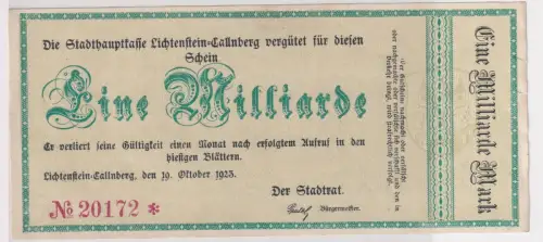 1 Milliarde Mark Banknote Inflation Lichtenstein Callnberg 19.10.1923 (140943)