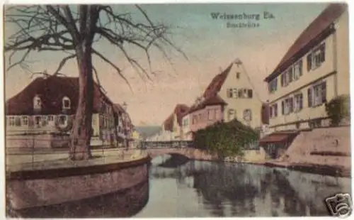 15796 Ak Weissenburg Els. Bruchbrücke um 1920