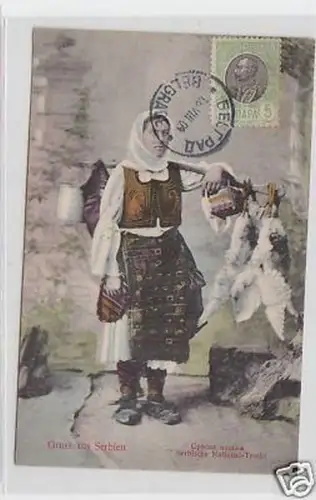 33500 Ak Gruß aus Serbien serbische Nationaltracht 1909
