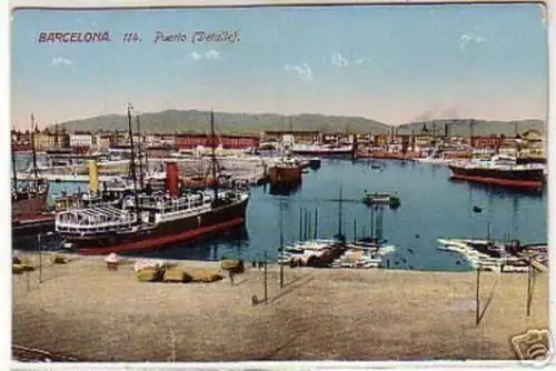 04488 Ak Spanien Barcelona Hafenansicht um 1915