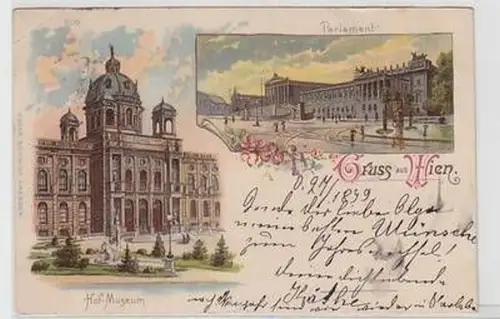 57882 Ak Lithographie Gruß aus Wien Hof-Museum und Parlament 1899