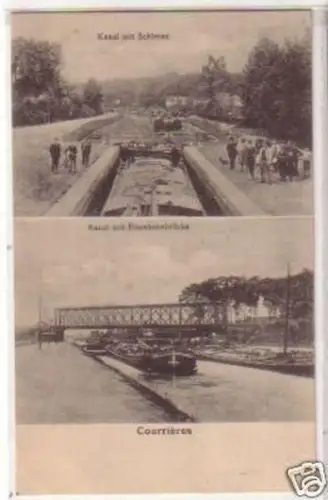 27935 Ak Courrieres Kanal mit Eisenbahnbrücke um 1915