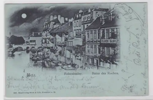 72672 Mondschein AK Metz - Felsenbäder (Bains des Roches) Geschäfte 1899