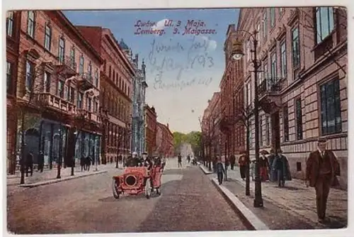 19459 Feldpost Ak Lemberg Maigasse mit Auto 1916