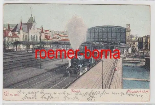 69048 Ak Zürich Hauptbahnhof mit Dampflokomotive 1906