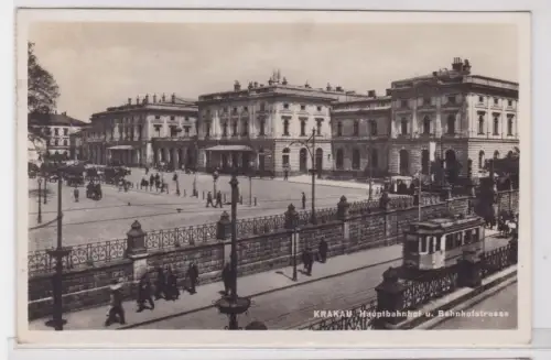 24808 Ak Krakau Kraków Hauptbahnhof und Bahnhofstrasse 1941