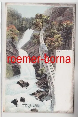 73715 Ak Lithografie Reichenbachfälle mit Drahtseilbahn um 1900