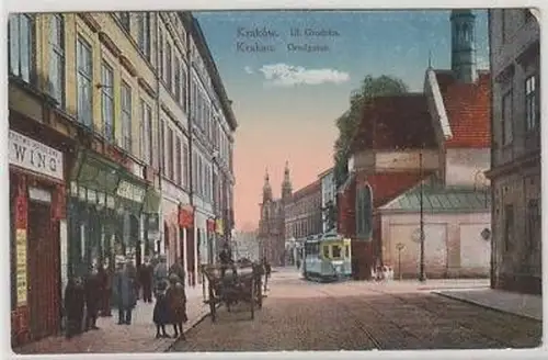 43201 Ak Krakow Krakau Grodgasse mit Straßenbahn 1916