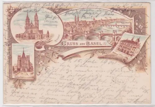 90425 Ak Lithographie Gruss aus Basel Spalenthor, Münster, Rathaus 1900