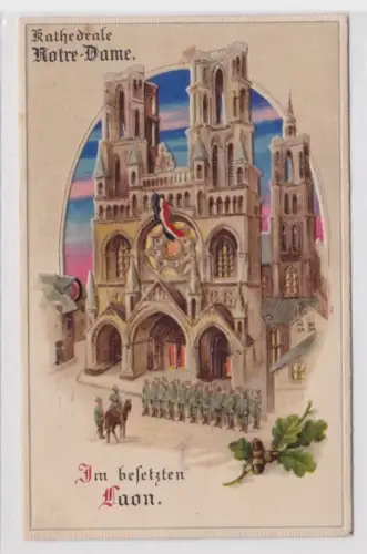 50251 Halt gegen das Licht Ak im besetzten Laon Kathedrale Notre Dame um 1915