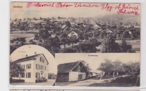 27009 Mehrbild Ak Zünikon Schulhaus, Dorfstraße usw. 1920